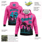 Custom Stitched Pink Sky Blue-Black 3D Miami Palm Trees City Edition Sports Pullover Sweatshirt Hoodie