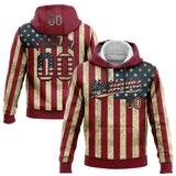 Custom Stitched Crimson Vintage USA Flag Cream-Black 3D American Flag Sports Pullover Sweatshirt Hoodie
