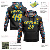 Custom Black Yellow-Panther Blue 3D Skull Calavera Day Of The Dead Dia de los Muertos Sports Pullover Sweatshirt Hoodie