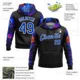 Custom Black Thunder Blue-White 3D Skull Roses Floral Calavera Day Of The Dead Dia de los Muertos Sports Pullover Sweatshirt Hoodie