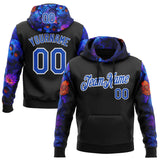 Custom Black Thunder Blue-White 3D Skull Roses Floral Calavera Day Of The Dead Dia de los Muertos Sports Pullover Sweatshirt Hoodie