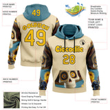 Custom Cream Yellow-Black 3D Skull Sunflower Calavera Day Of The Dead Dia de los Muertos Sports Pullover Sweatshirt Hoodie