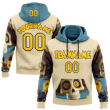 Custom Cream Yellow-Black 3D Skull Sunflower Calavera Day Of The Dead Dia de los Muertos Sports Pullover Sweatshirt Hoodie