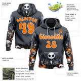 Custom Gray Bay Orange-White 3D Skull Halloween Pumpkin Sports Pullover Sweatshirt Hoodie