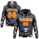 Custom Gray Bay Orange-White 3D Skull Halloween Pumpkin Sports Pullover Sweatshirt Hoodie