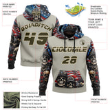 Custom Gray Olive-City Cream 3D Skull American Flag Inspired Veterans Sports Pullover Sweatshirt Hoodie