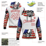 Custom White Red 3D Skull American Flag Grunge Art Sports Pullover Sweatshirt Hoodie