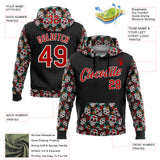 Custom Black Red-White 3D Skull Calavera Day Of The Dead Dia de los Muertos Sports Pullover Sweatshirt Hoodie