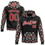 Custom Black Red-White 3D Skull Calavera Day Of The Dead Dia de los Muertos Sports Pullover Sweatshirt Hoodie