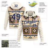Custom Stitched Cream Navy Gray Yellow-White 3D Mexico Aztec Pattern Sports Pullover Sweatshirt Hoodie