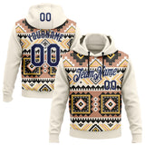 Custom Stitched Cream Navy Gray Yellow-White 3D Mexico Aztec Pattern Sports Pullover Sweatshirt Hoodie