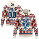Custom Stitched Cream Navy Red Blue-White 3D Mexico Aztec Pattern Sports Pullover Sweatshirt Hoodie