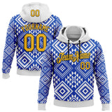 Custom Stitched White Gold Blue-Black 3D Mexico Aztec Pattern Sports Pullover Sweatshirt Hoodie