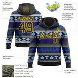 Custom Stitched Black Blue-Gold 3D Mexico Aztec Pattern Sports Pullover Sweatshirt Hoodie
