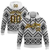 Custom Stitched White Black-Gold 3D Mexico Aztec Pattern Sports Pullover Sweatshirt Hoodie