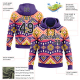 Custom Stitched Purple Black Pink Yellow-White 3D Mexico Aztec Pattern Sports Pullover Sweatshirt Hoodie