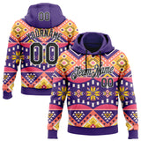 Custom Stitched Purple Black Pink Yellow-White 3D Mexico Aztec Pattern Sports Pullover Sweatshirt Hoodie