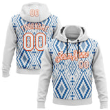 Custom Stitched White Blue-Orange 3D Mexico Aztec Pattern Sports Pullover Sweatshirt Hoodie