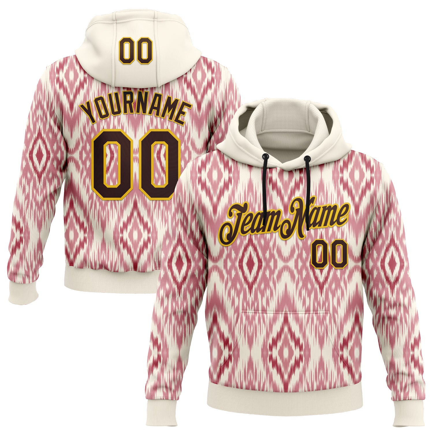 Custom Stitched Cream Brown Red-Yellow 3D Mexico Aztec Pattern Sports Pullover Sweatshirt Hoodie