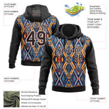 Custom Stitched Black Brown Blue Orange-White 3D Mexico Aztec Pattern Sports Pullover Sweatshirt Hoodie