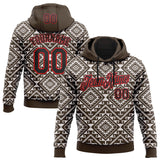 Custom Stitched Brown Black White-Fire Red 3D Mexico Aztec Pattern Sports Pullover Sweatshirt Hoodie