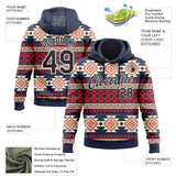 Custom Stitched Navy Black Red-White 3D Mexico Aztec Pattern Sports Pullover Sweatshirt Hoodie