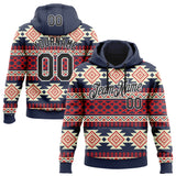 Custom Stitched Navy Black Red-White 3D Mexico Aztec Pattern Sports Pullover Sweatshirt Hoodie