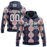 Custom Stitched Navy White Cream Red-Steel Gray 3D Mexico Aztec Pattern Sports Pullover Sweatshirt Hoodie