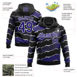 Custom Stitched Black Dark Purple-White 3D Pattern Design Torn Paper Style Sports Pullover Sweatshirt Hoodie