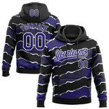 Custom Stitched Black Dark Purple-White 3D Pattern Design Torn Paper Style Sports Pullover Sweatshirt Hoodie