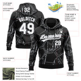 Custom Stitched Black White-Gray 3D Pattern Design Line Sportswear Pullover Sweatshirt Hoodie
