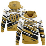 Custom Stitched Old Gold Black-White 3D Pattern Design Line Sportswear Pullover Sweatshirt Hoodie