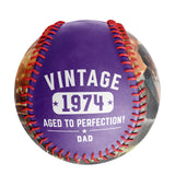 Personalized Dad Grandpa Birthday Name Time Photo Purple Baseballs