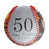 Personalized Dad Grandpa Birthday Name Time Photo Light Gray Baseballs