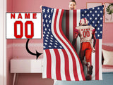 Personalized Name Number American Flag Football Blanket