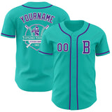 Custom Aqua Purple-White Authentic Baseball Jersey