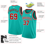 Custom Aqua Red-White Authentic Basketball Jersey