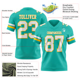 Custom Aqua White-Yellow Authentic Football Jersey