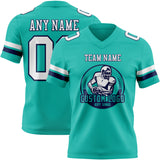 Custom Aqua White-Navy Authentic Football Jersey