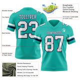 Custom Aqua White-Navy Authentic Football Jersey