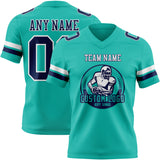 Custom Aqua Navy-White Authentic Football Jersey