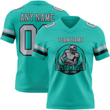 Custom Aqua Gray-Black Authentic Football Jersey
