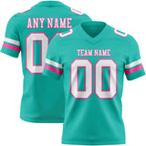 Custom Aqua White-Pink Authentic Football Jersey