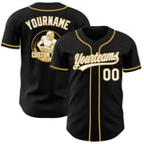 Custom Black White-Old Gold Authentic Baseball Jersey