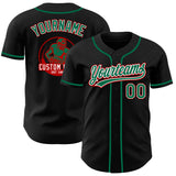 Custom Black Kelly Green White-Red Authentic Baseball Jersey