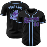 Custom Black Purple-Light Blue Authentic Baseball Jersey