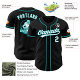 Custom Black White-Teal Authentic Baseball Jersey