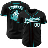 Custom Black White-Teal Authentic Baseball Jersey