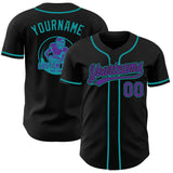 Custom Black Purple-Teal Authentic Baseball Jersey