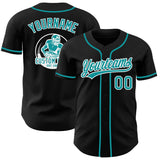 Custom Black Teal-White Authentic Baseball Jersey